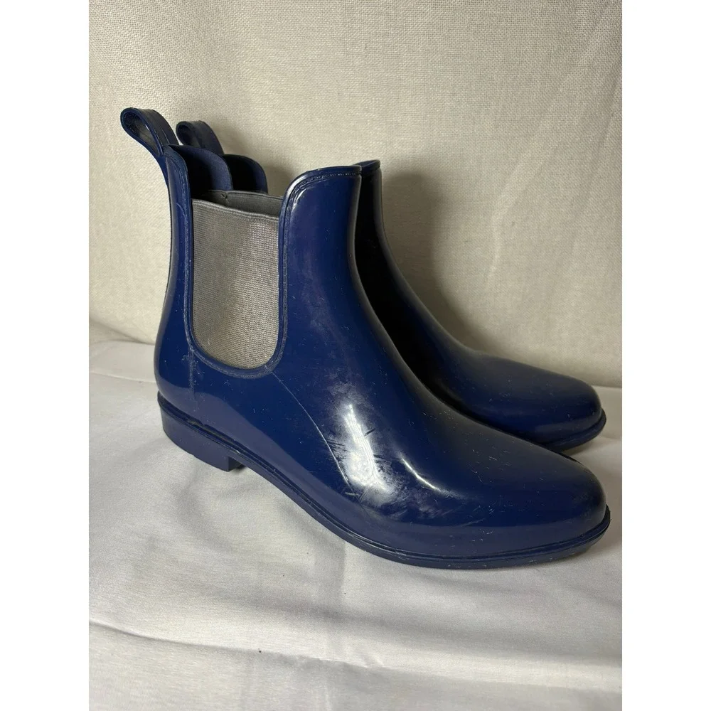 Lauren Ralph Lauren Tally Navy Blue Glossy Rubber Rain Boots Women 10 Ankle Boot